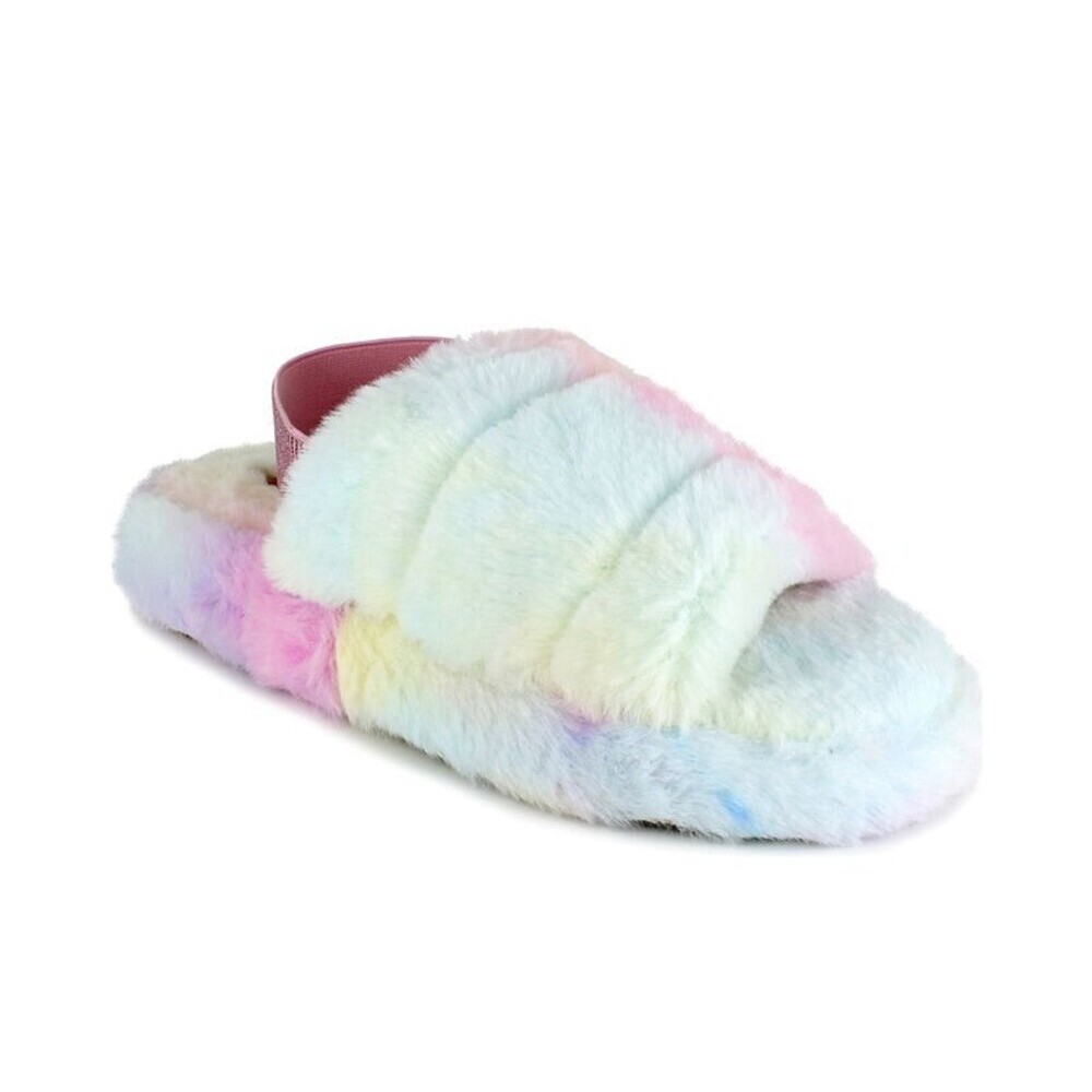 Unionbay Puff U0PUF98 Slippers Women's US 11 Multi Tie Dye Faux Fur JOBB1900
